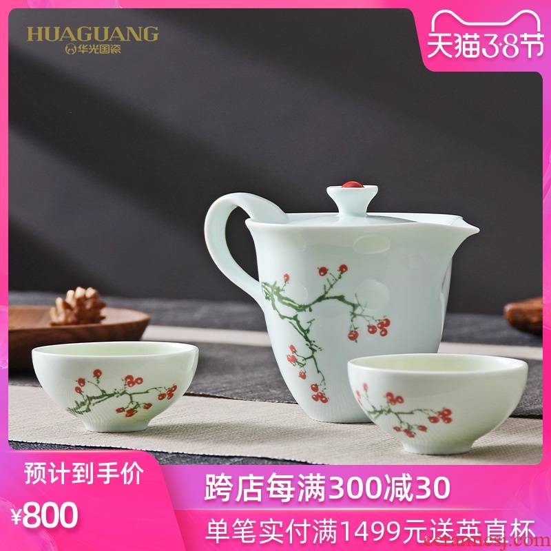 Uh guano celadon ceramics China leshan red bean pot of three pieces of fine suit kung fu tea set gift box