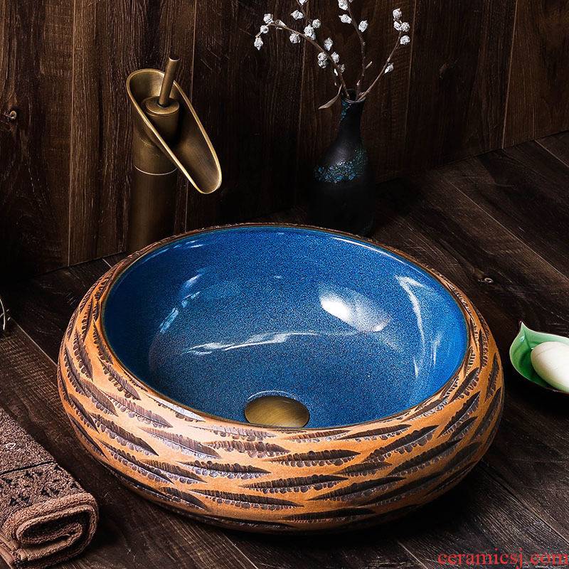 The stage basin of jingdezhen ceramic round retro move household hotel bathroom art basin that wash a face to wash your hands