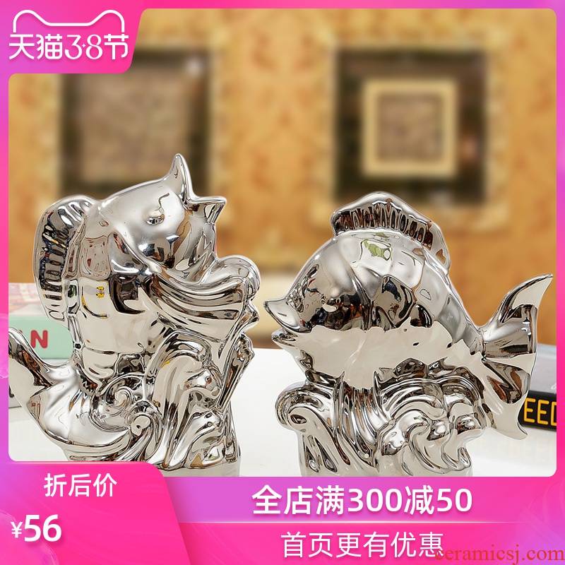 Household act the role ofing is tasted the modern ceramic handicraft creative furnishing articles sitting room adornment wedding gift of gold and silver sea fish
