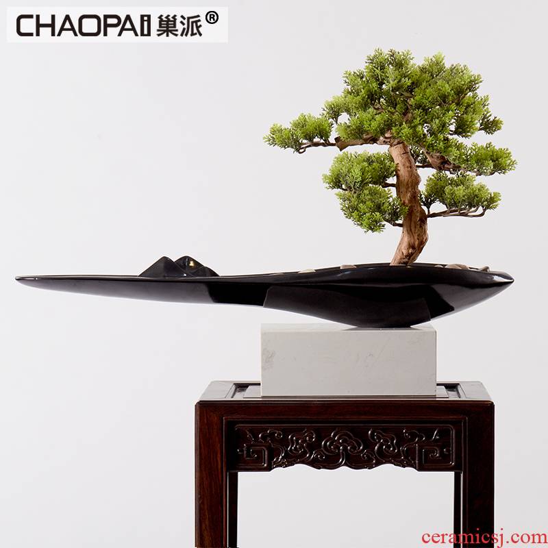 New Chinese style water simulation guest - the greeting pine wood rockery miniascape of I sitting room study landscape ceramic marble furnishing articles
