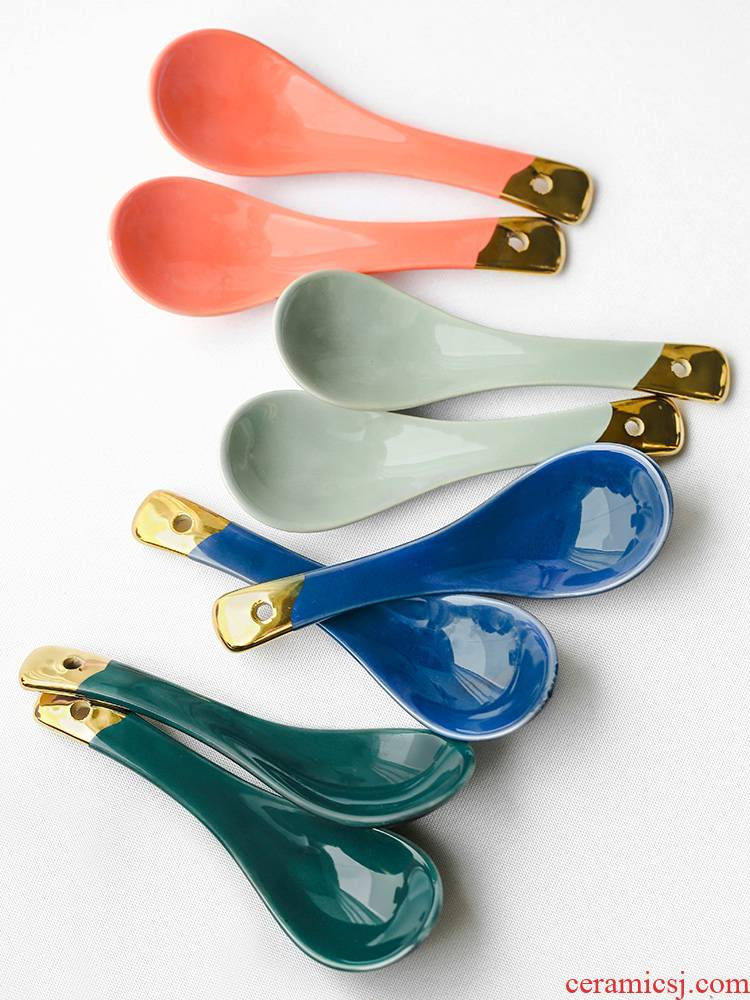 Inscription spoon ceramic spoon Nordic contracted golden spoons up phnom penh household dinner spoon, spoon