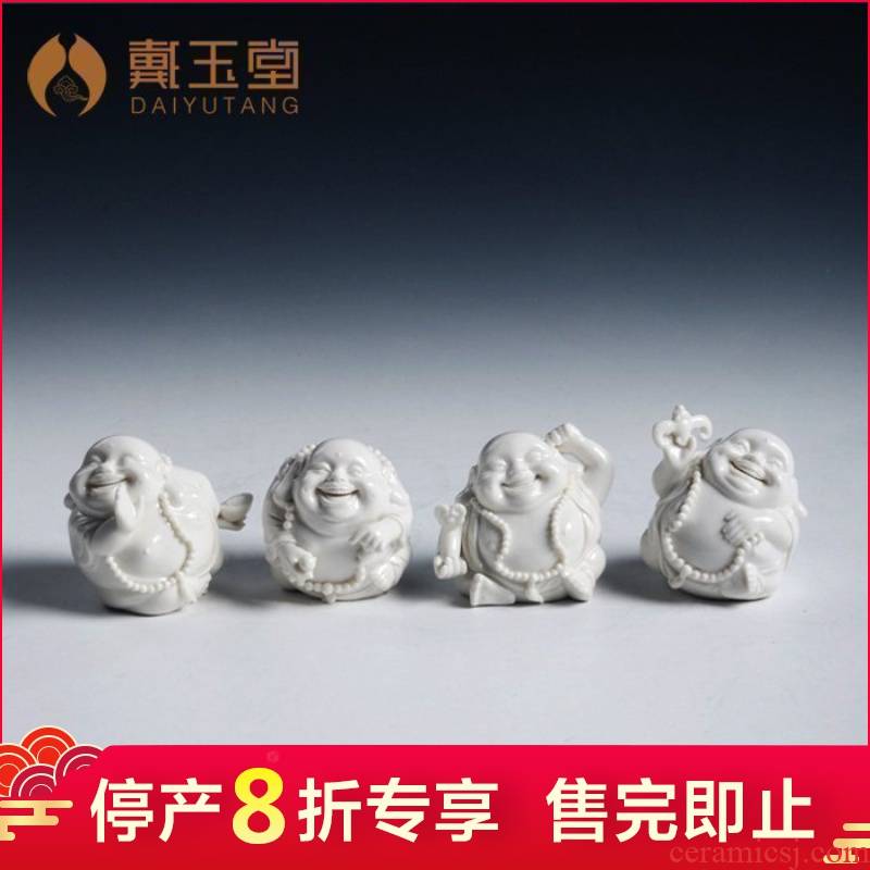 Dehua white porcelain production is pulled from the shelves 】 【 Q version of small smiling Buddha maitreya Buddha vehicle household decorative furnishing articles