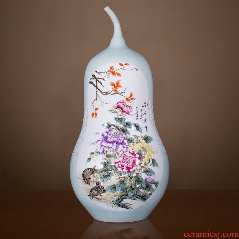 Jingdezhen chinaware bottle gourd big vase peony new Chinese style household hotels sitting room adornment high landing place