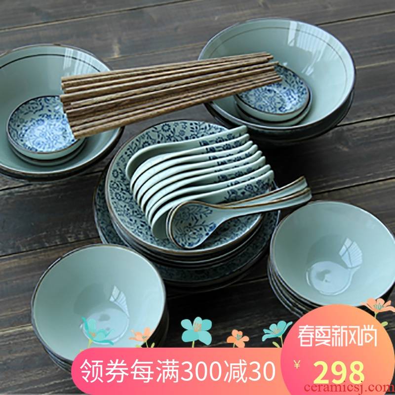 And the four seasons ceramic tableware 40 dishes suit box under the glaze color Japanese household jobs rainbow such as bowl dish