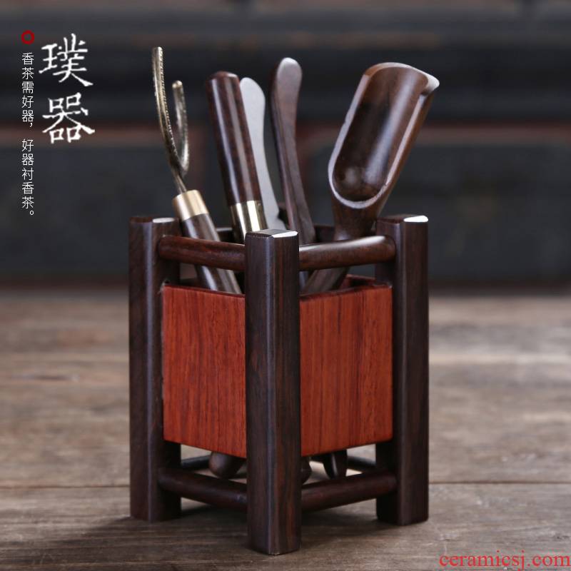 Injection machine tea six gentleman 's suit ebony ceramic tea tin, solid wood ChaZhen teaspoons ChaGa kung fu tea accessories