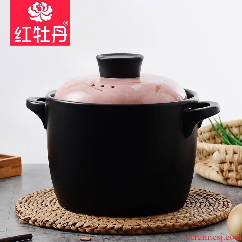 Red peony ceramic casserole household health can be flame to hold to high temperature cooking porridge stew soup ceramic casserole