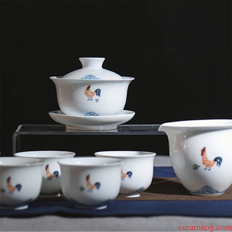 The View of song luck, jingdezhen ceramic tea set chicken cylinder cup lid bowl exquisite kunfu tea cups