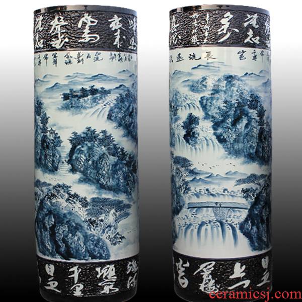 Antique hand - made e052 jingdezhen ceramics painting landscape quiver of large vases, classical sitting room adornment