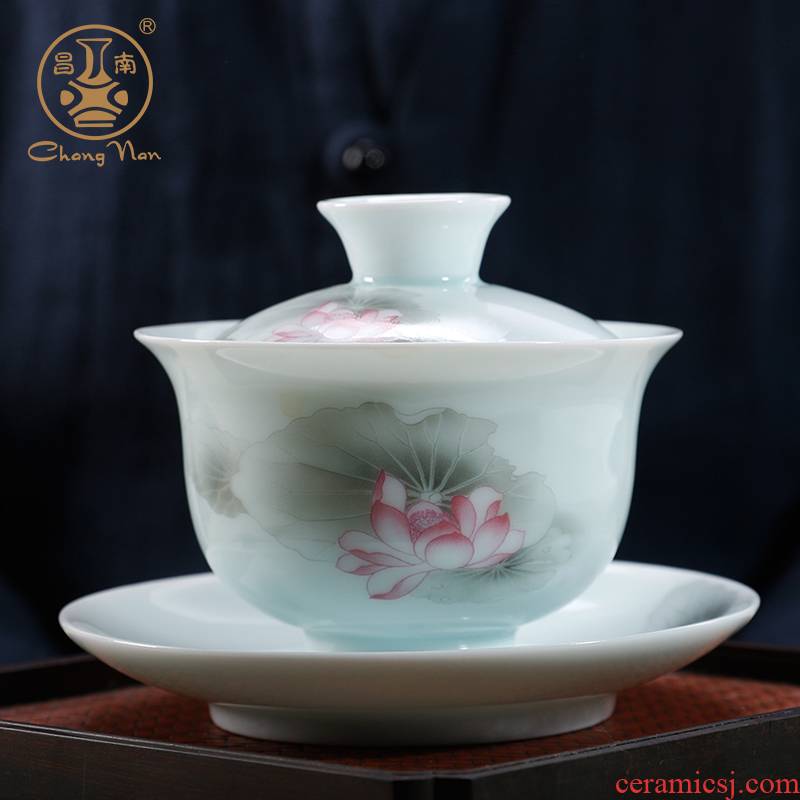 Chang, south jade porcelain tureen large cups manual three bowl kung fu tea tea powder enamel ware jingdezhen ceramics