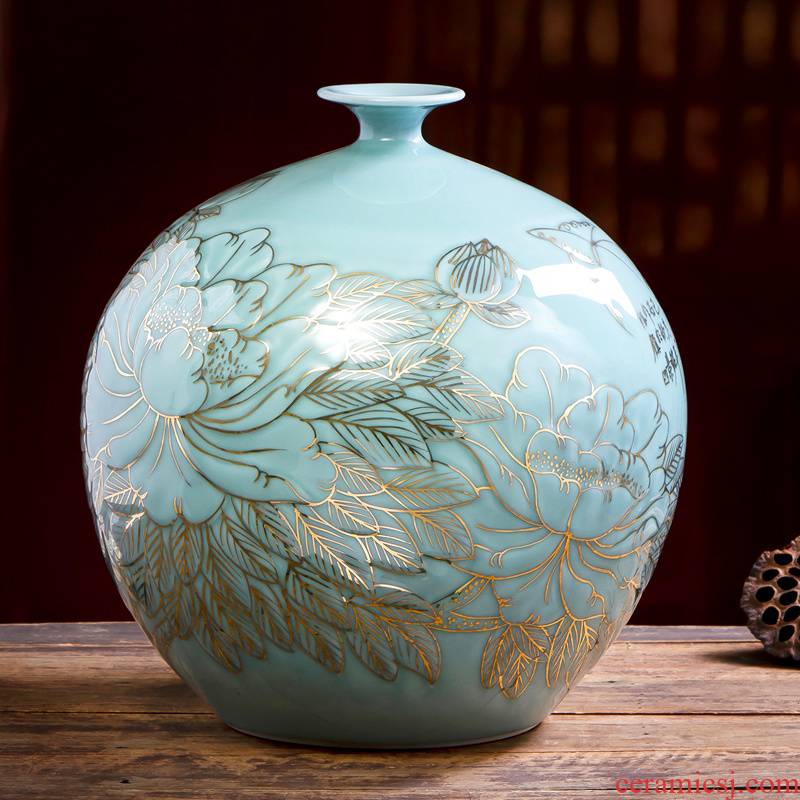 The Master of jingdezhen ceramic vase hand - made shadow blue paint new Chinese style household adornment flower arrangement China sitting room