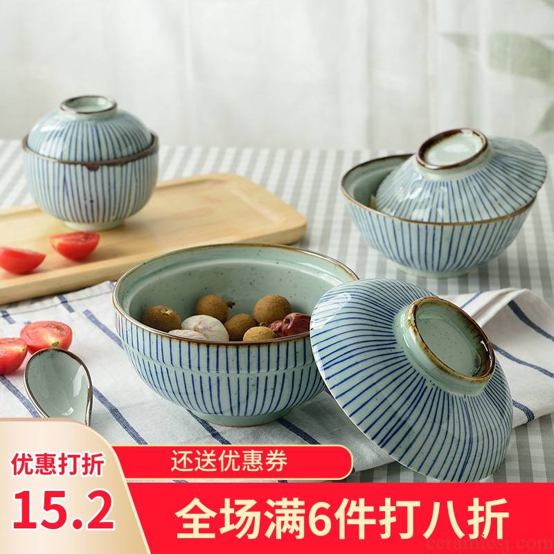 Three ceramic Korean tureen soup bowl mercifully rainbow such to use individual creative Japanese tableware household stew with cover bird 's nest