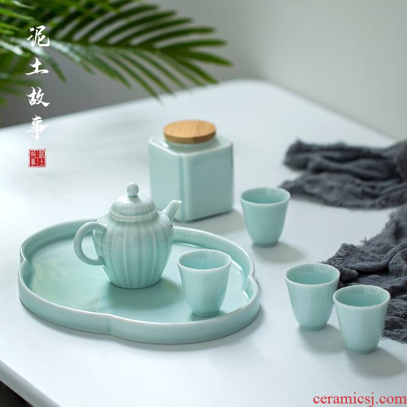 Earth story celadon tea service office ceramic teapot teacup tea tray was kung fu tea set gift set packing