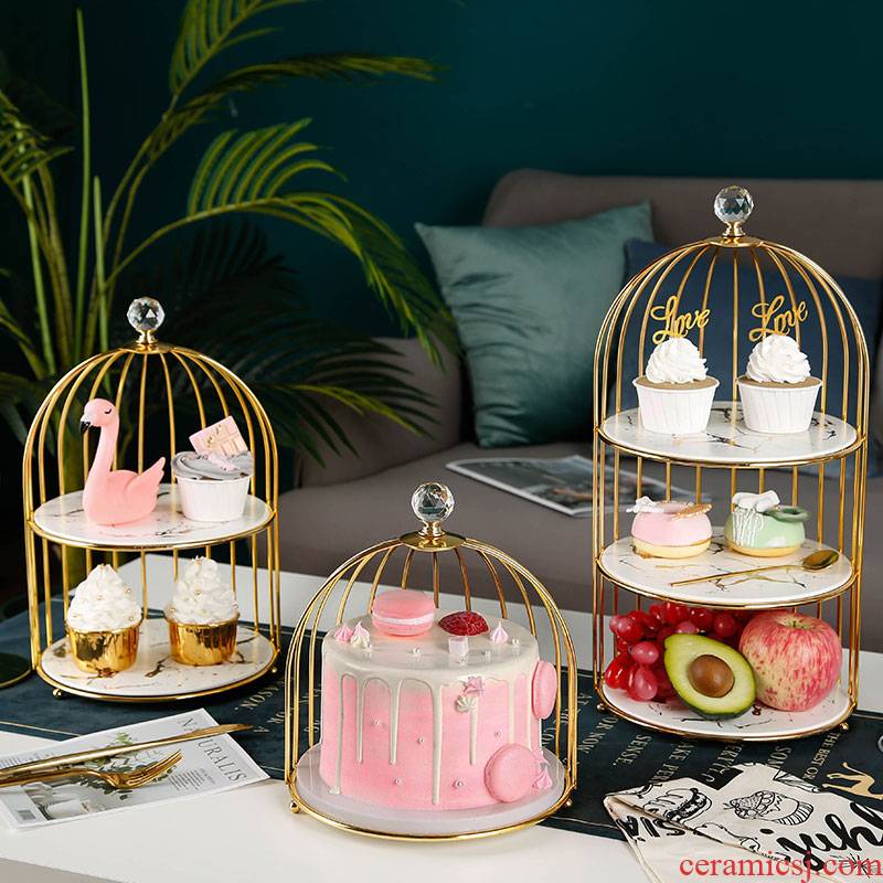 Creative dessert table furnishing articles show ceramic three - layer dessert tray was double heart cake afternoon tea shelf