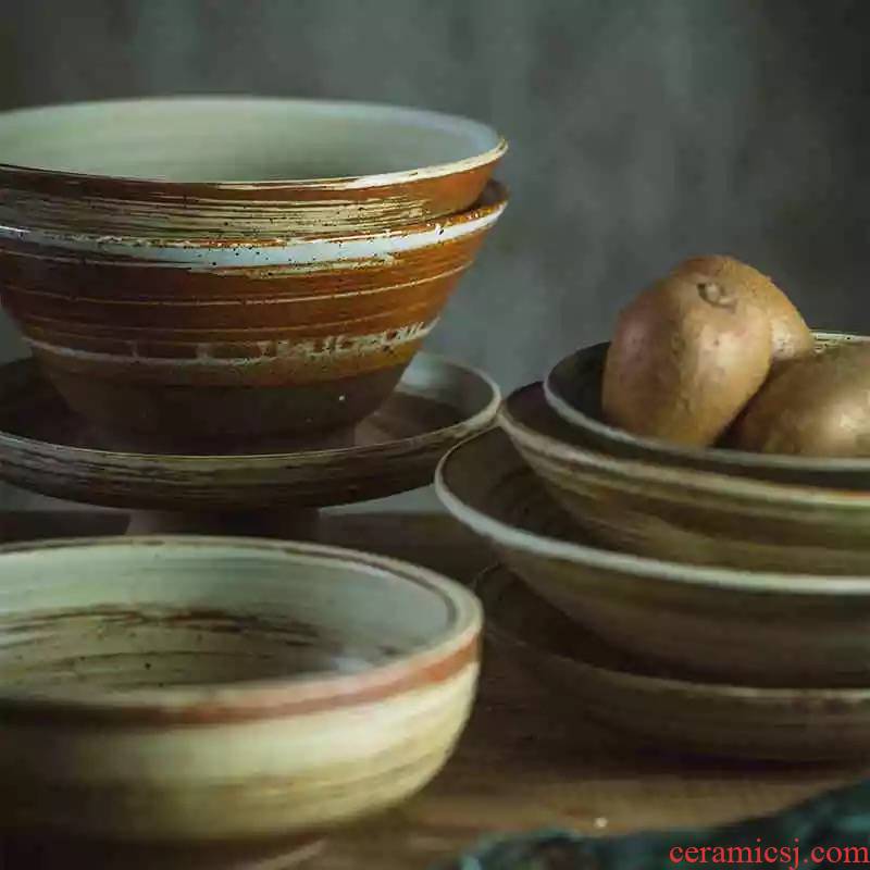 Guber jingdezhen manual coarse pottery dishes ceramic creative home stay facility retro bowl bowl rainbow such as bowl soup plate deep dish