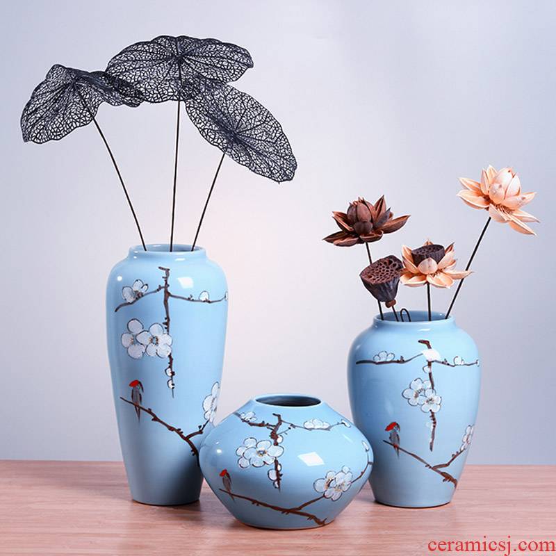 Creative new Chinese modern furnishing articles hand - made name plum flower vase three - piece wine ceramics handicraft decoration decoration