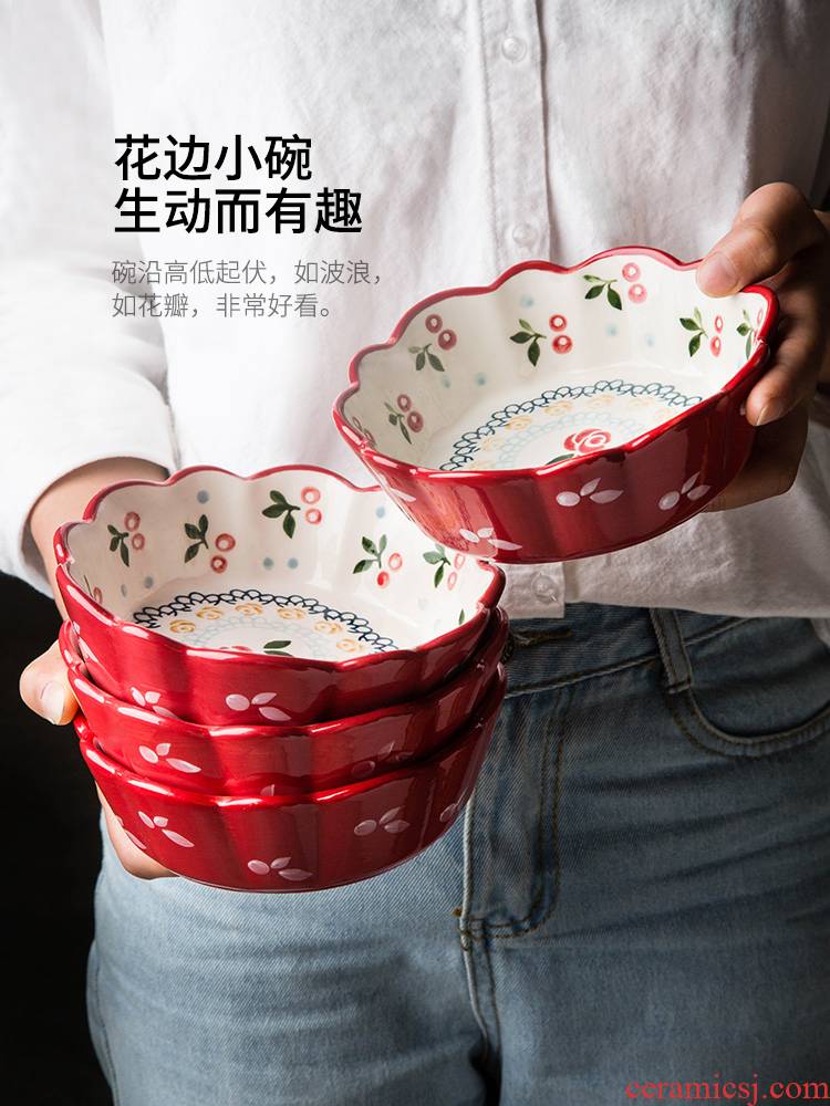 Modern housewives ceramic cherry to use creative lovely salad bowl of cereal for breakfast to use.net red tableware household fruit bowl