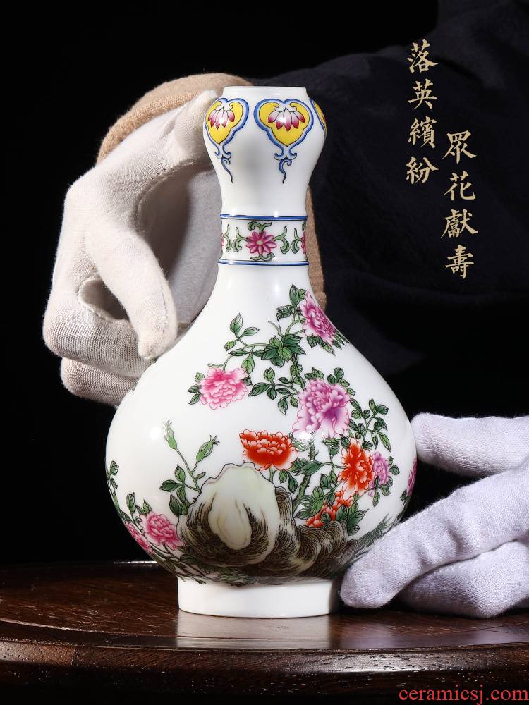 Jia lage jingdezhen porcelain colored enamel flowers garlic furnishing articles YangShiQi hand - made qianlong com.lowagie.text.paragraph bottles of home decoration