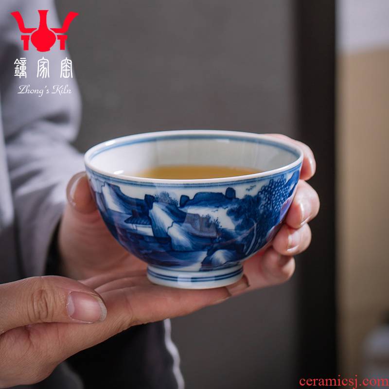 Clock kung fu tea house up with jingdezhen blue and white maintain master cup single CPU ceramics burn landscape high - grade tea cups