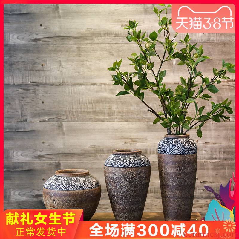 Coarse pottery vase retro mesa jingdezhen household flower earthenware jar creative ceramic sitting room adornment is placed