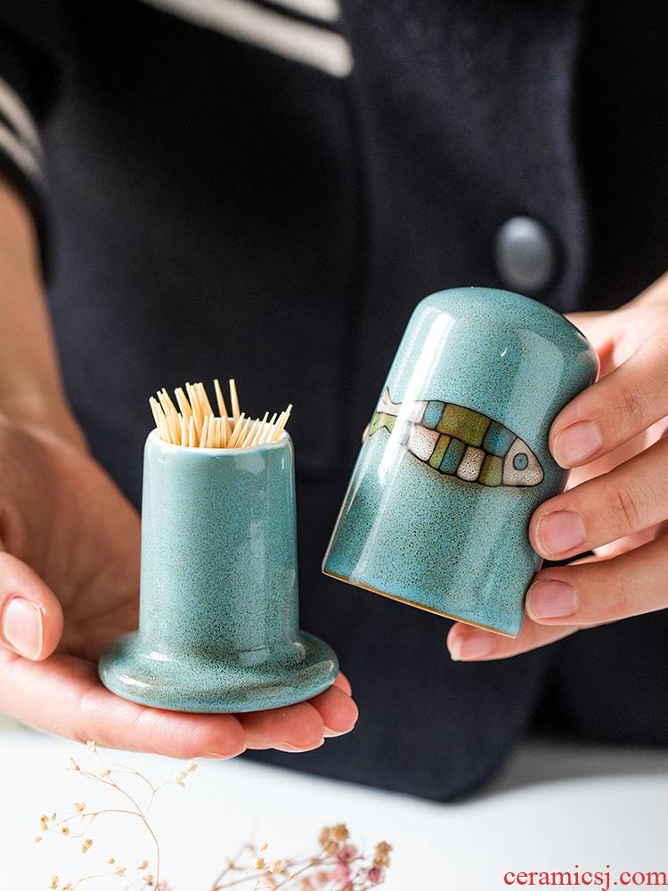 Porcelain creative toothpicks can leisurely domestic cartoon toothpick box contracted fashion toothpick bucket of ceramic European - style toothpicks extinguishers