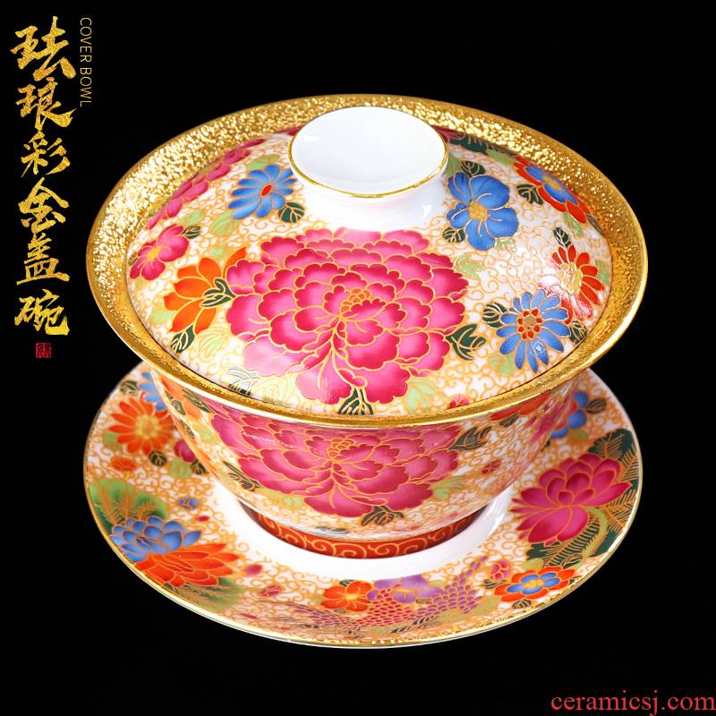 24 k gold colored enamel three tureen jingdezhen ceramics by hand only household kung fu tea tea tea cups