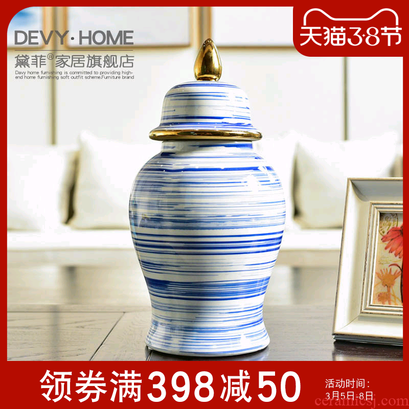 Jingdezhen modern new Chinese blue and white porcelain, general TV ark can of the sitting room porch decoration vase furnishing articles