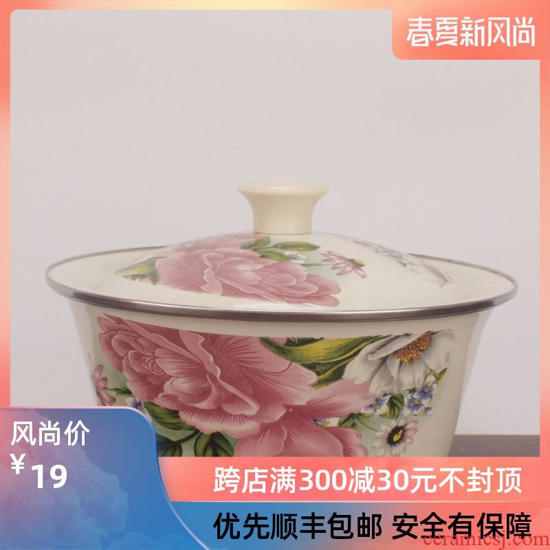 Enamel bowl cover basin bowl with freight insurance 】 【 Enamel porcelain pot induction cooker flame restoring ancient ways with hot oil filling