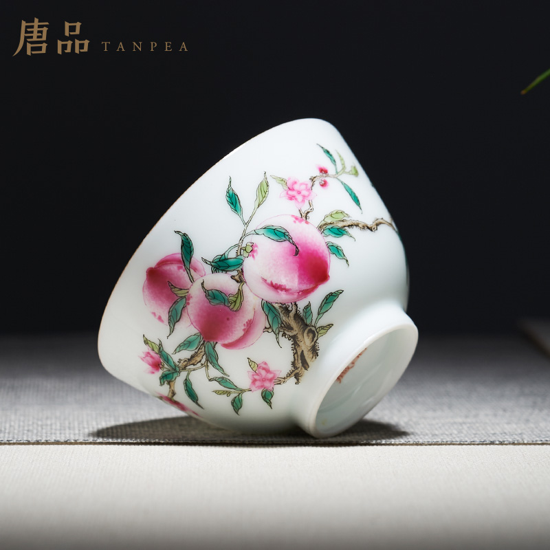 Tang Pin enamel pastel peach sample tea cup of jingdezhen ceramic masters cup peach bats gifts celebration single CPU