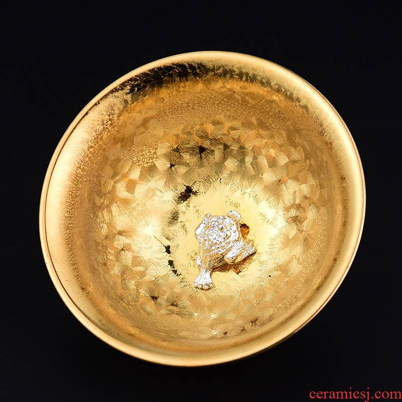 Single cup cups built red glaze, gold tea set ceramic masters cup silver cup pure manual kunfu tea bowl