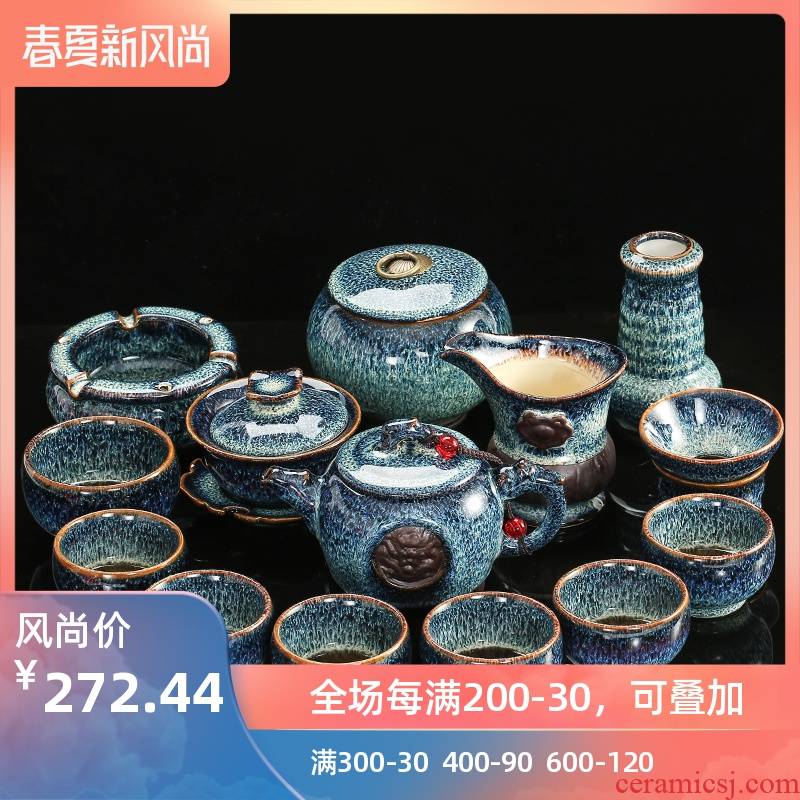 Poly real (sheng building light variable tea set gift obsidian become kung fu tea red glaze, a complete set of ceramic teapot teacup