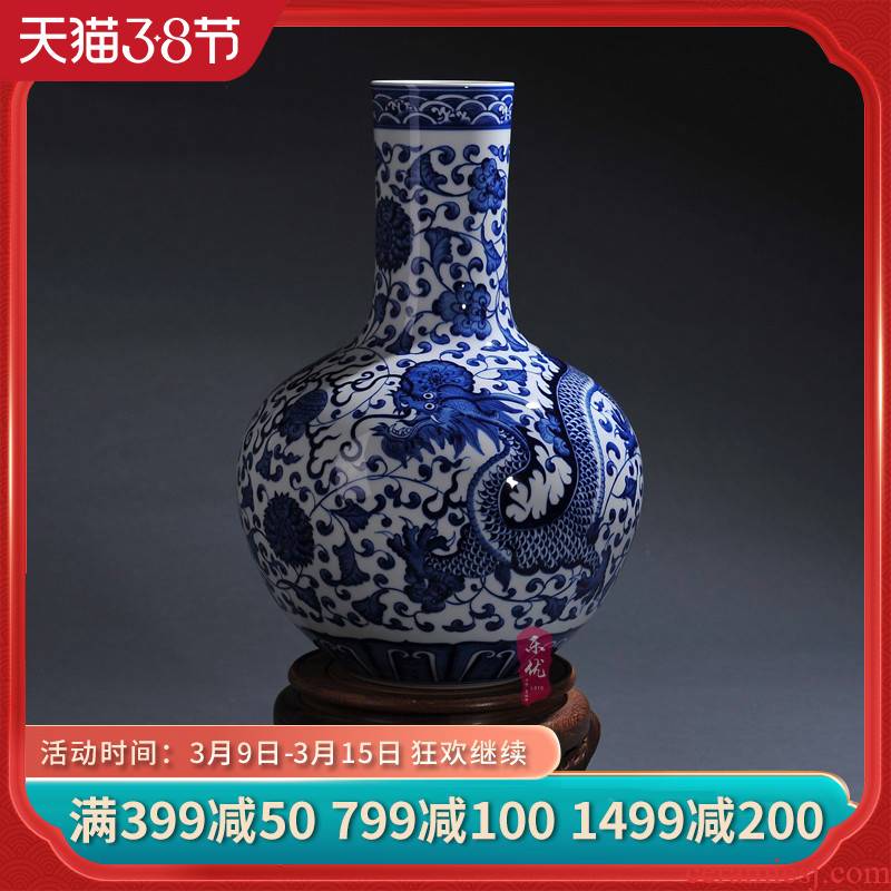 Jingdezhen ceramics contracted and I fashion dragon celestial blue and white porcelain vase furnishing articles archaize sitting room arts and crafts
