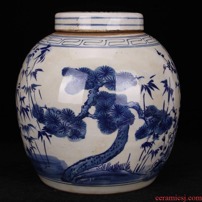 Jingdezhen folk pure checking poetic age old blue - and - white porcelain jar do old antique reproduction antique collection furnishing articles