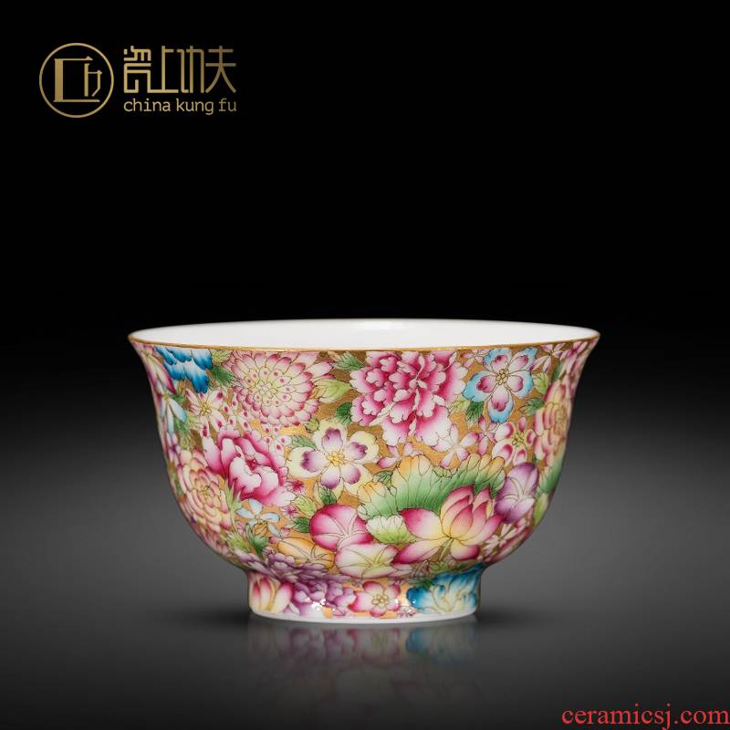 Jingdezhen colored enamel kung fu tea cup of pure manual sample tea cup small tea master cup single cup custom lettering