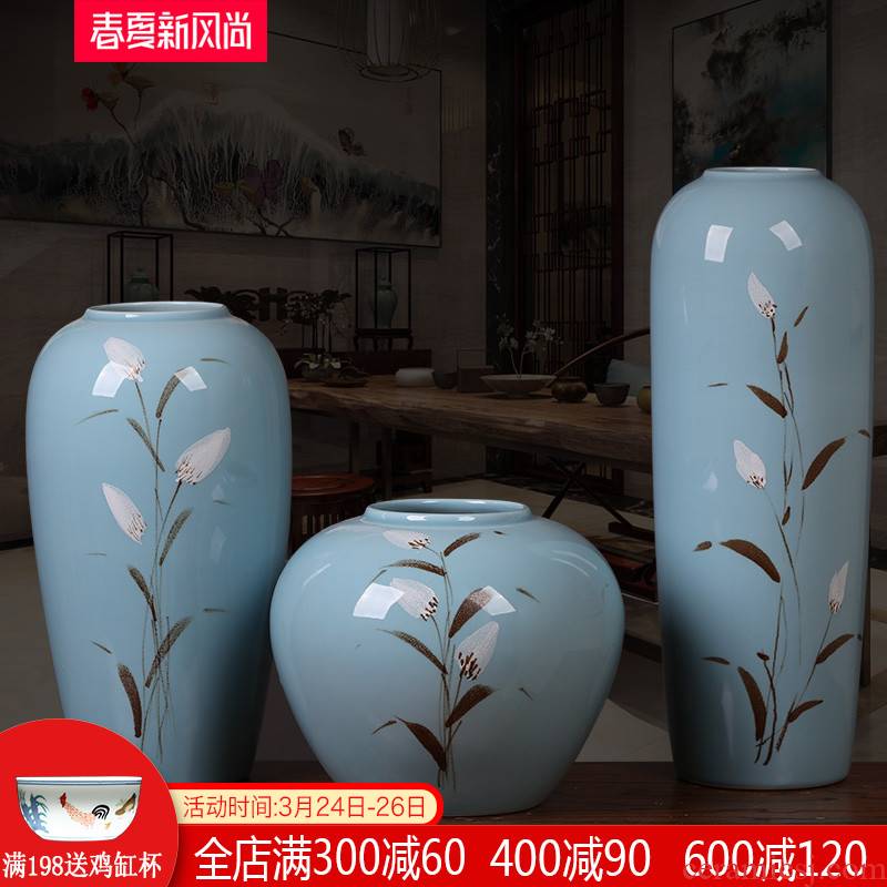 Jingdezhen ceramic modern new Chinese style three - piece vases, flower arranging place to live in the sitting room porch zen ornaments