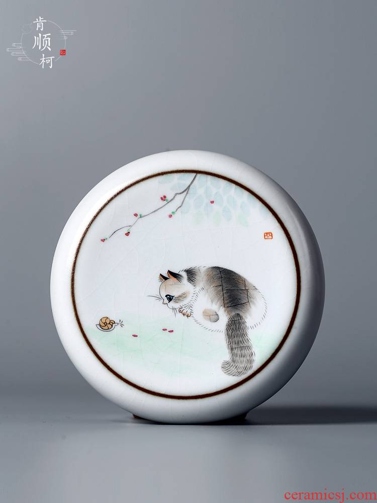 Jingdezhen your up hand - made little fortune cat tureen it teacup pad insulation cover rear cover supporting kung fu tea accessories