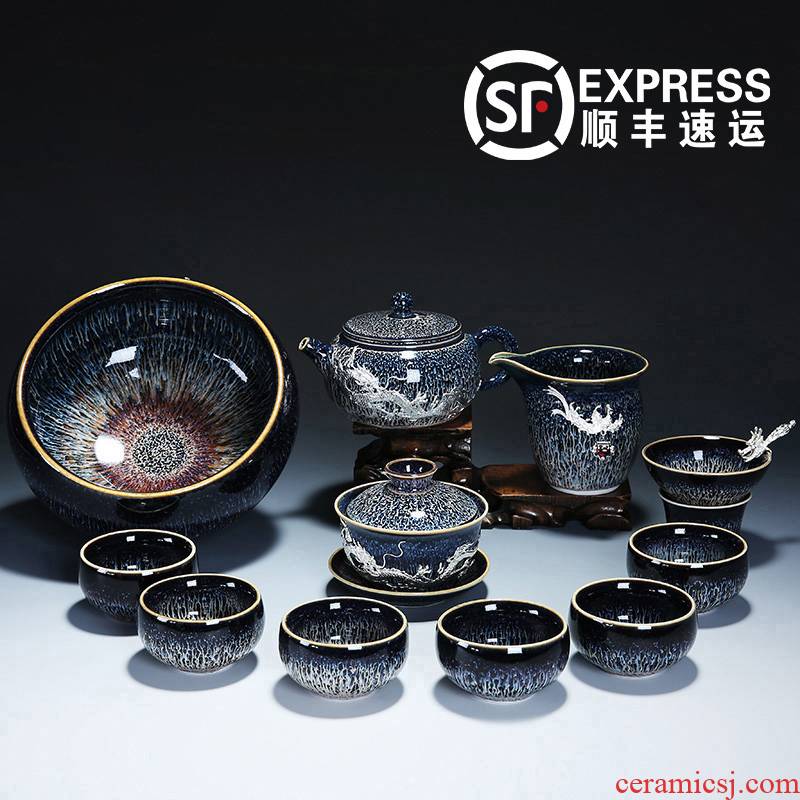 Jingdezhen built lamp coppering. As silver tea set household kung fu tea red glaze, a complete set of gift set ceramic teapot teacup
