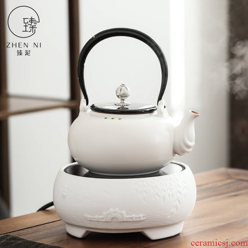 By mud household electrical TaoLu suet jade pervious to light white porcelain teapot tea boiled tea kettle furnace Japanese white pottery girder
