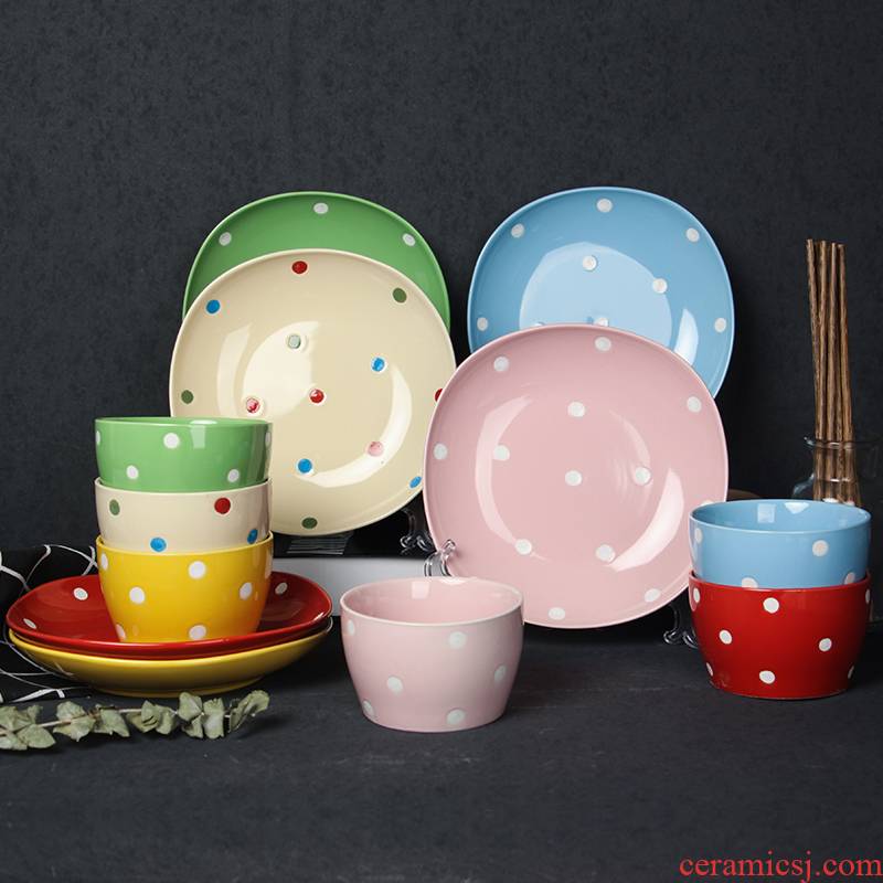Wave point dishes suit household utensils to use bowl dish plate ceramic porcelain set 6 plate consists of six to use chopsticks