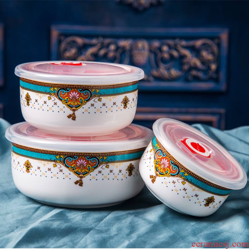 Porcelain soul sealing bowl with cover mercifully rainbow such as bowl with cover ipads China domestic three - piece cutlery medium fresh bowl for dinner