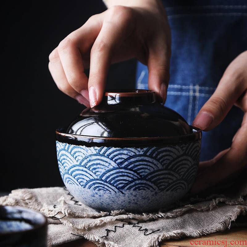 Tao soft Japanese ceramics hand - made dessert steamed egg stew bird 's nest in clay pot soup bowl stew pot with cover dessert them across indicates the water