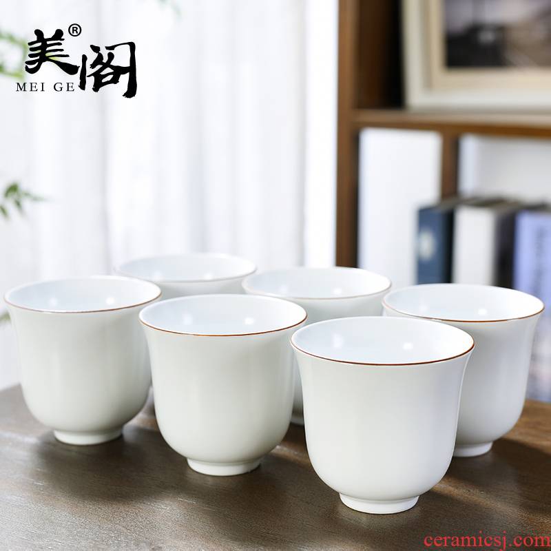 Beauty cabinet kung fu tea set ceramic cups large cup six pack household contracted white porcelain celadon tea taking master CPU