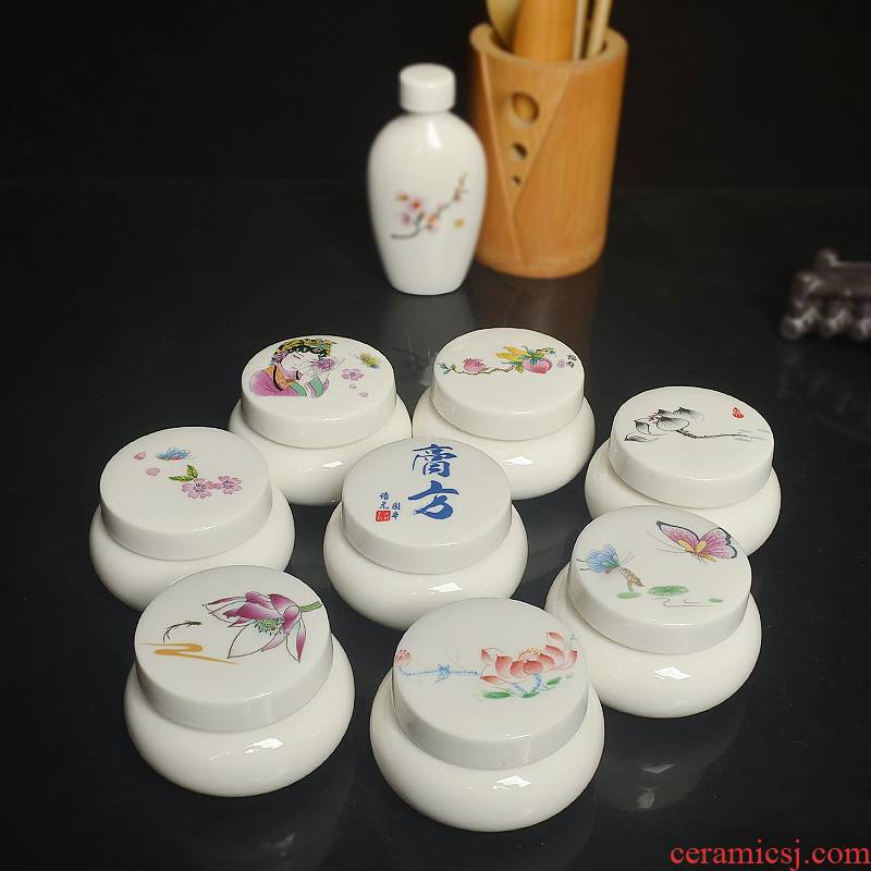 Small ceramic jar with cover cosmetic cream substance, side sealing ceramic pot Small caddy fixings powder porcelain jar