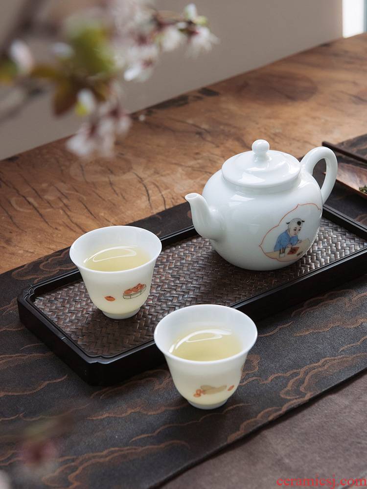 The Set of good content JingLan jingdezhen ceramic hand - made teapot teacup kung fu tea Set suit children and tea taking