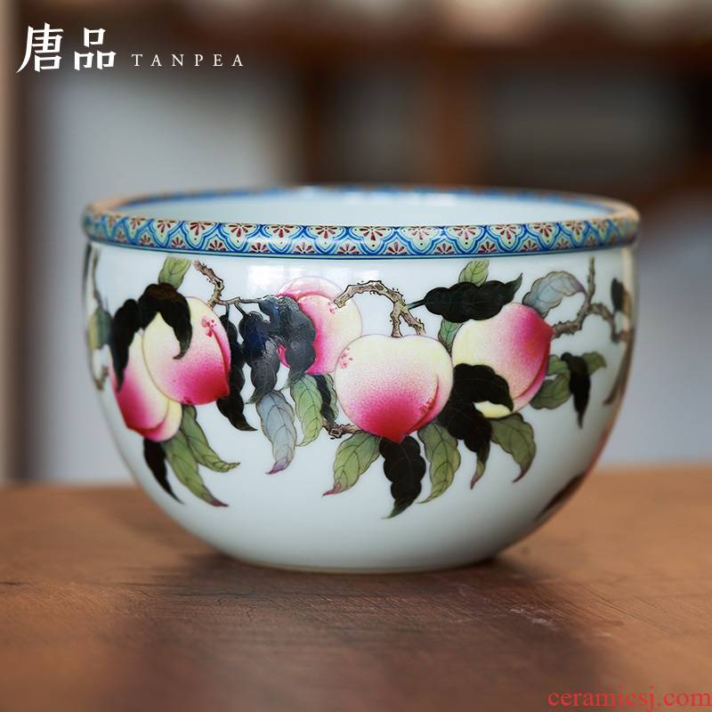 Jingdezhen ceramic powder enamel enamel peach tea to wash hand antique porcelain wash water jar bats tea urn kung fu tea set