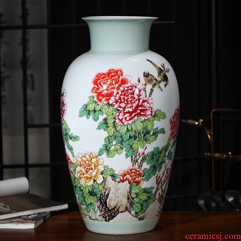 Jingdezhen ceramics Chinese peony vases, flower arranging Chinese style living room TV ark, home furnishing articles