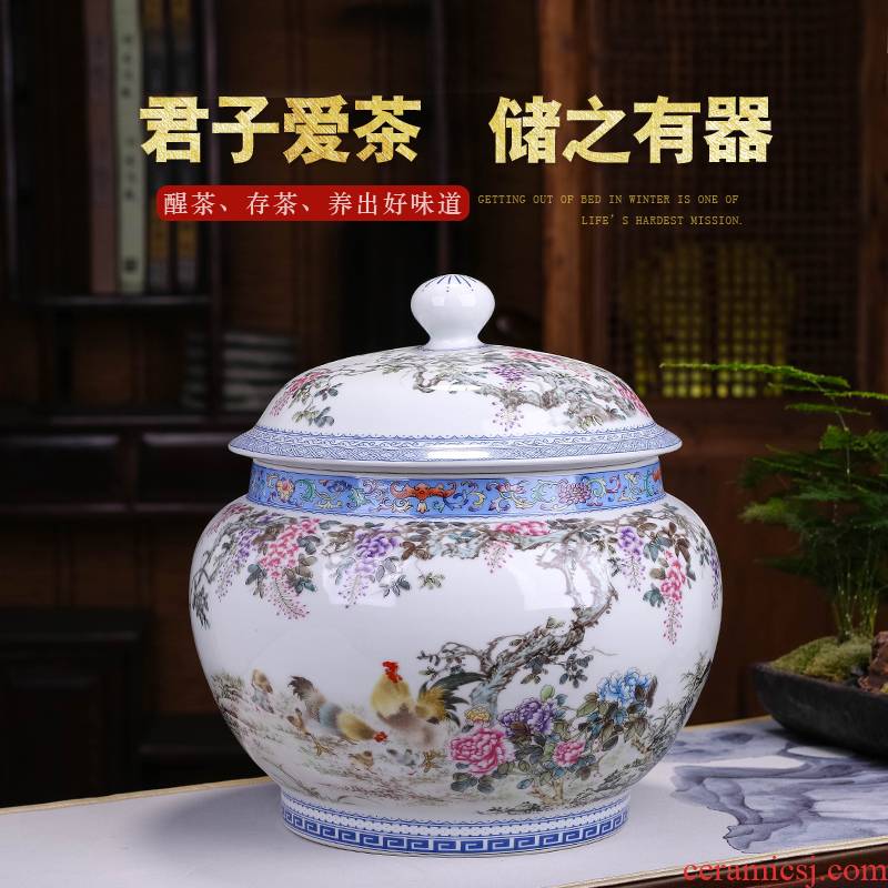 Restoring ancient ways of jingdezhen ceramics colored enamel porcelain pot caddy fixings furnishing articles with the cover of the big storage tank household utensils