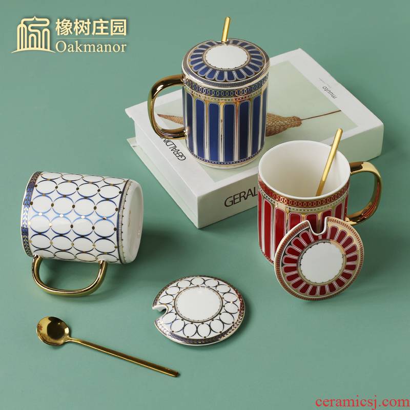 Nordic character mark cup with cover run small key-2 luxury paint ceramic cup men and women lovers a cup of coffee cup milk cup