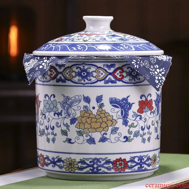 Jingdezhen blue and white porcelain tea caddy fixings large household pu box seal tea ceramic POTS