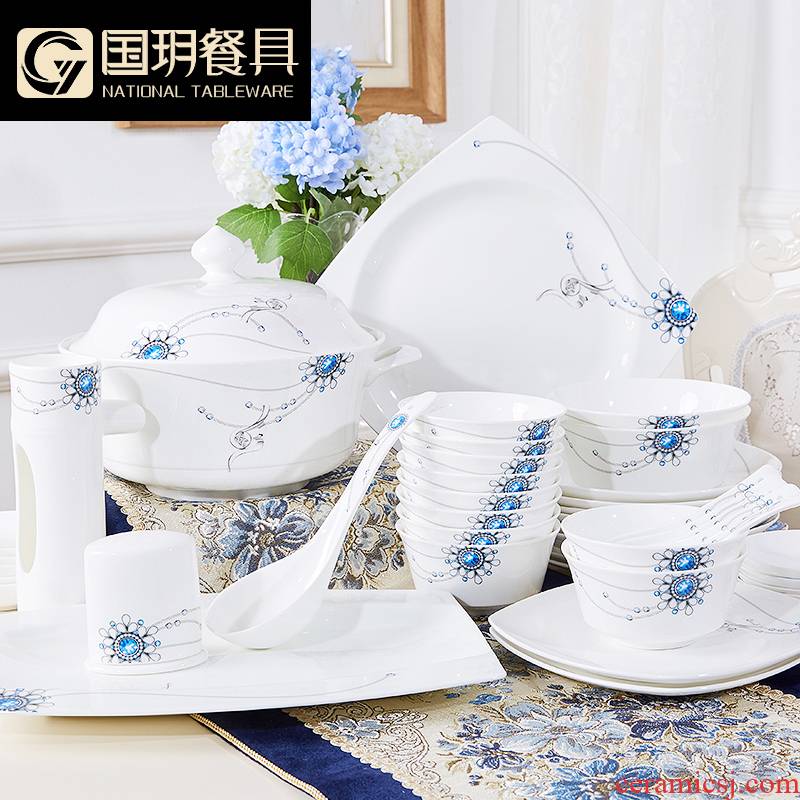 Tangshan ipads porcelain tableware suit dishes dishes household ceramics bowl dish to eat bowl with rice bowls