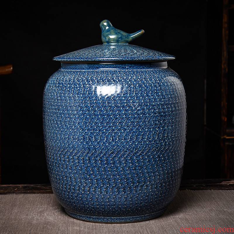 With seven cakes tea pot jingdezhen ceramic seal storage barrel heavy household size large scattered detong